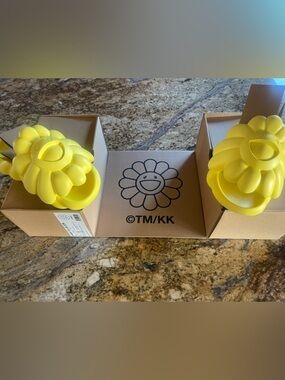 Yellow Flower Slide Sandals by Takashi Murakami - Women's Floral Slip-Ons